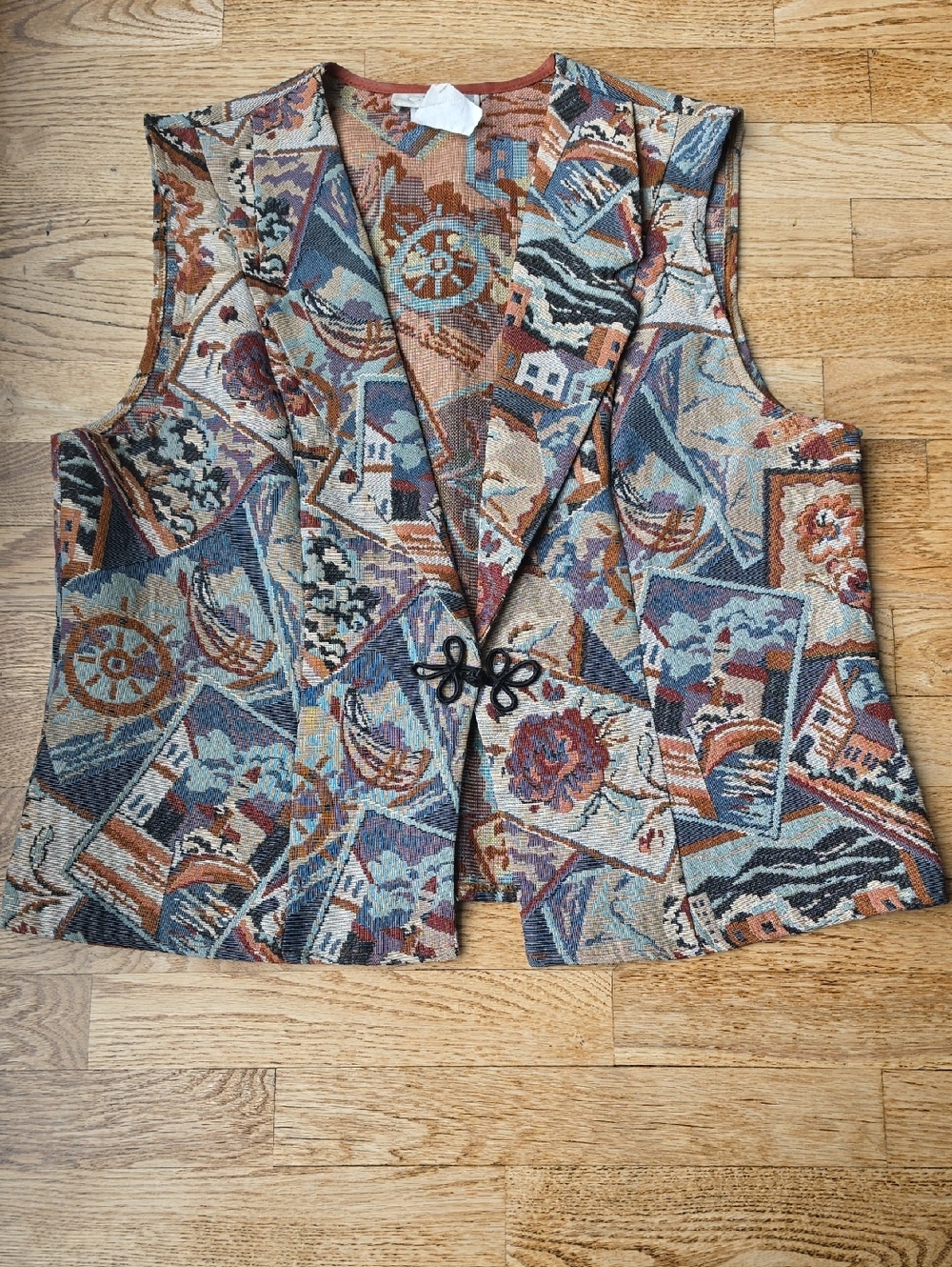 (L) cleo Petites Multicolor Woven Nautical Tapestry Vest 90s Vintage Ecclectic